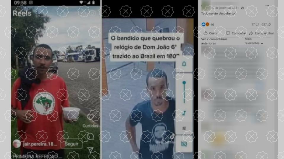 Posts nas redes sociais fazem comparação enganosa entre integrante do MST com homem que destruiu relógio histórico em Brasília