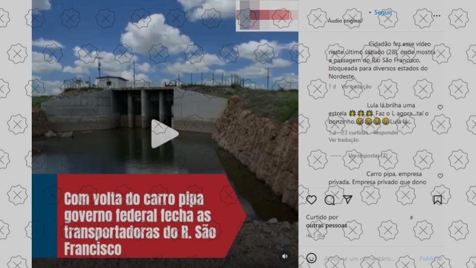 Vídeo engana ao dizer que barreira de terra foi instalada no canal para ‘entupir’ e desabastecer reservatório em Salgueiro