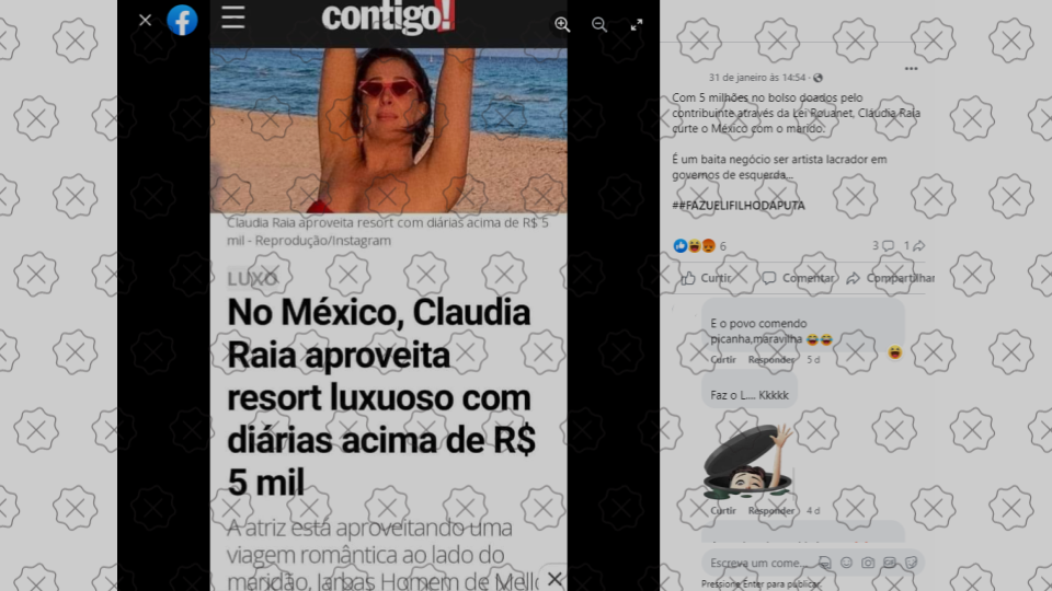posts usam print de reportagem publicada em 2021 para sugerir que Claudia Raia teria desviado recursos da Lei Rouanet