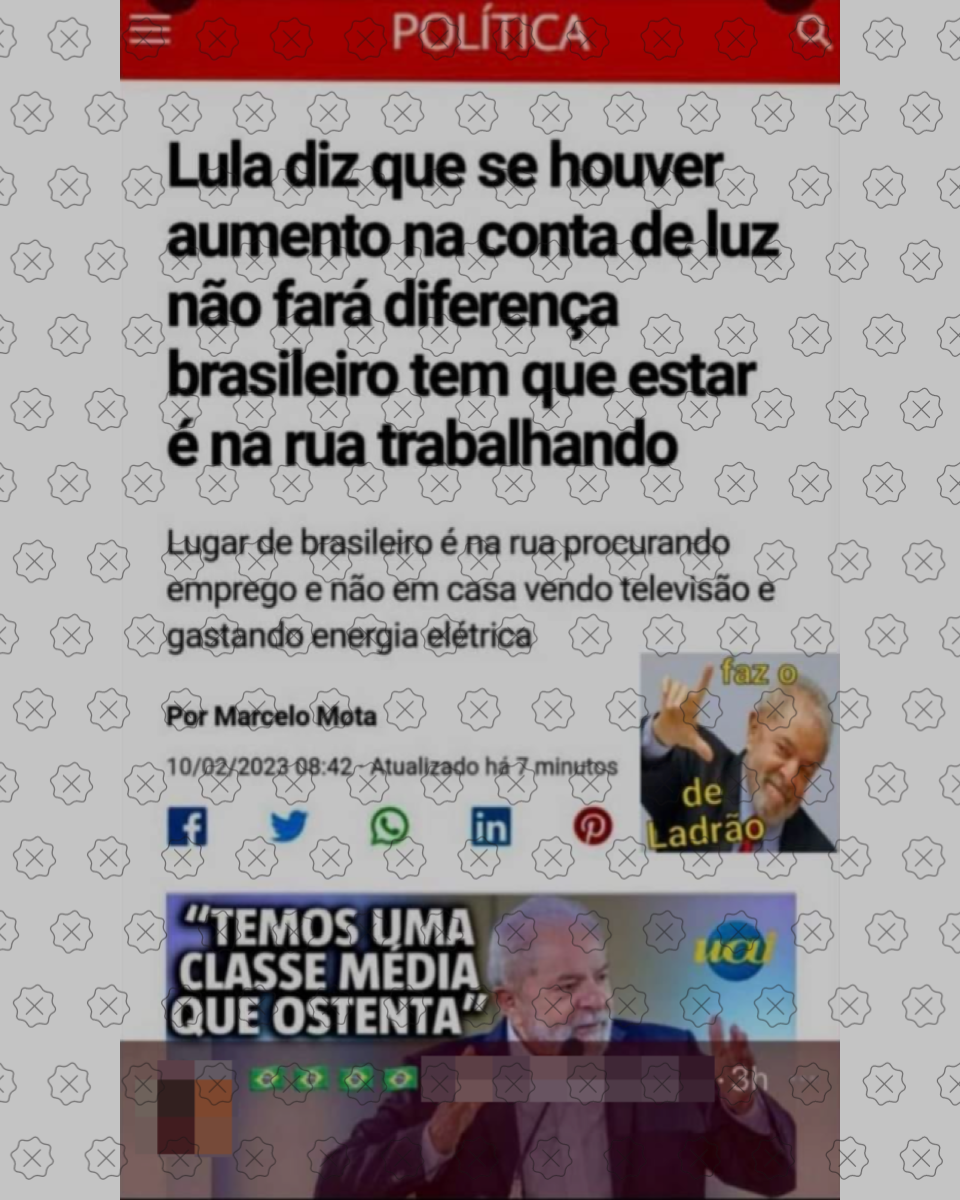 posts imitam identidade visual do G1 para inventar declaração de Lula sobre suposto aumento na conta de energia