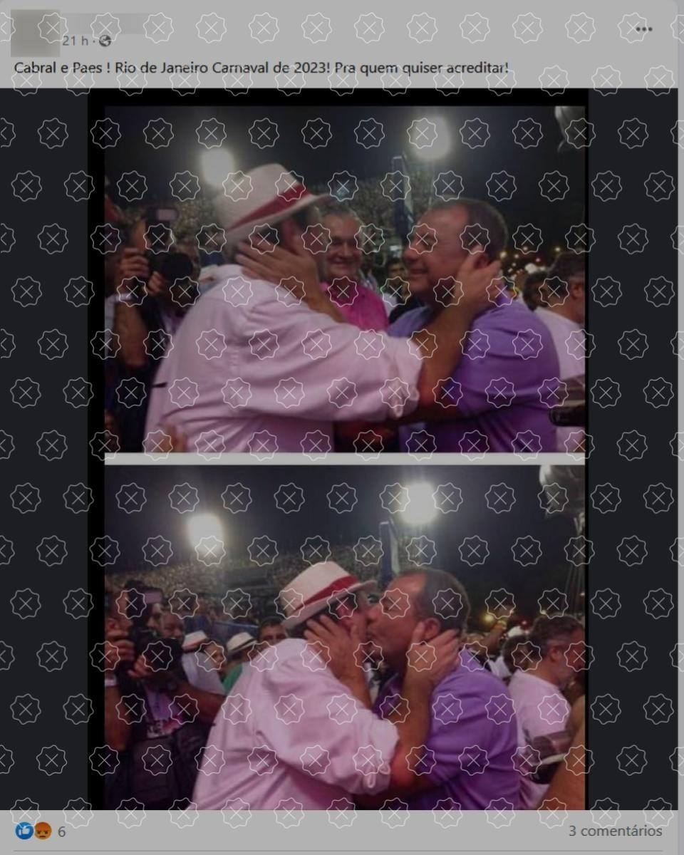Posts difundem fotos tiradas de encontro entre Paes e Cabral em 2016 como se fossem do Carnaval 2023, o que é falso