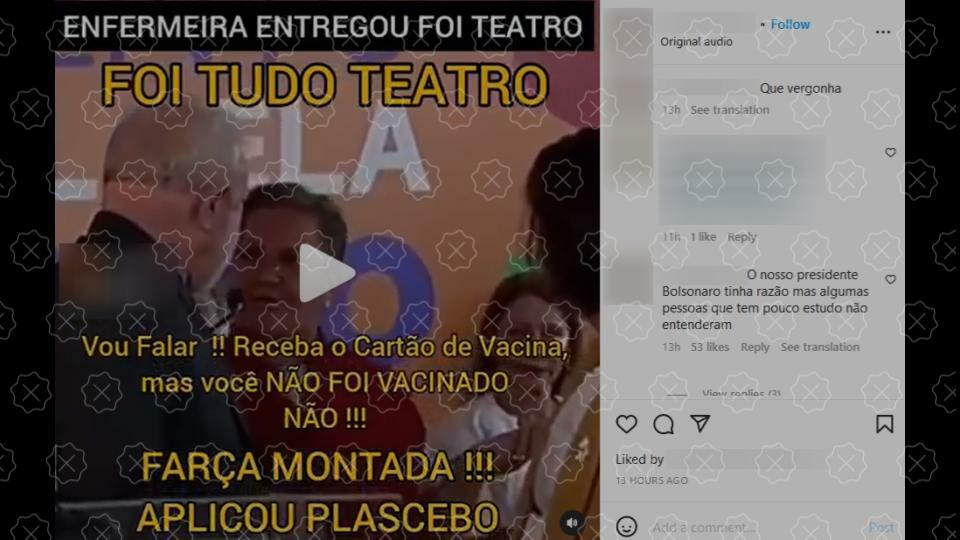Posts enganam ao dizer que enfermeira avisou a Lula que ele não foi vacinado, o que não procede