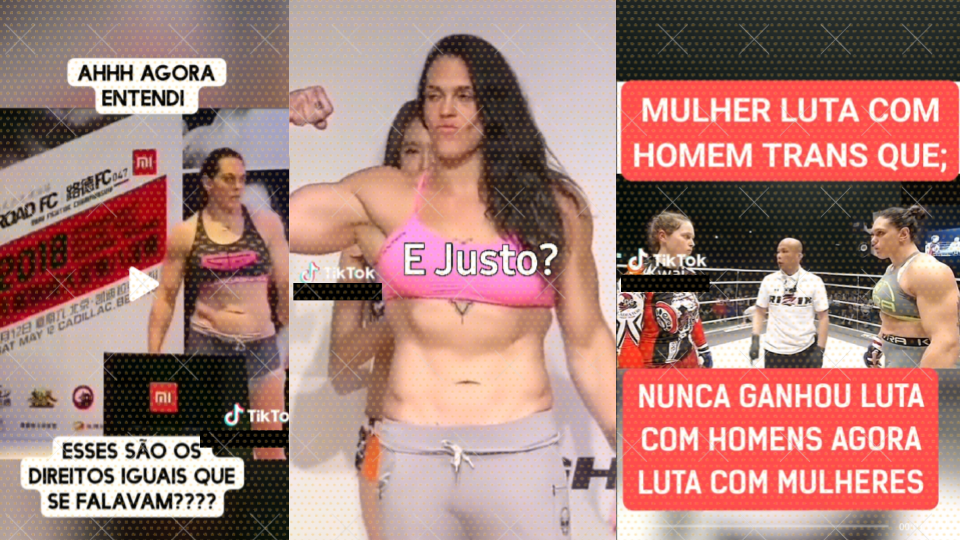 Imagem mostra três vídeos diferentes publicados no TikTok e que sugerem que Gabi Garcia seria transgênero
