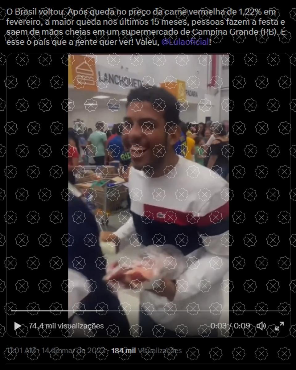 Vídeo de pessoas em supermercado circula fora de contexto como se mostrasse reação após notícia da queda do preço da carne