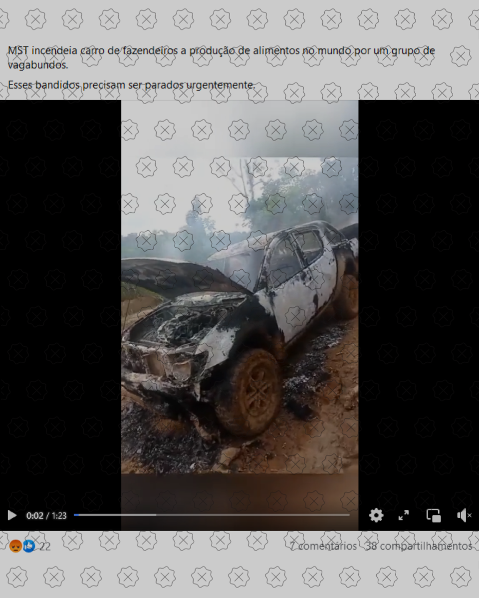 Posts mostram imagens de veículos queimados durante operação contra o garimpo ilegal em terra indígena como se fossem carros incendiados pelo MST
