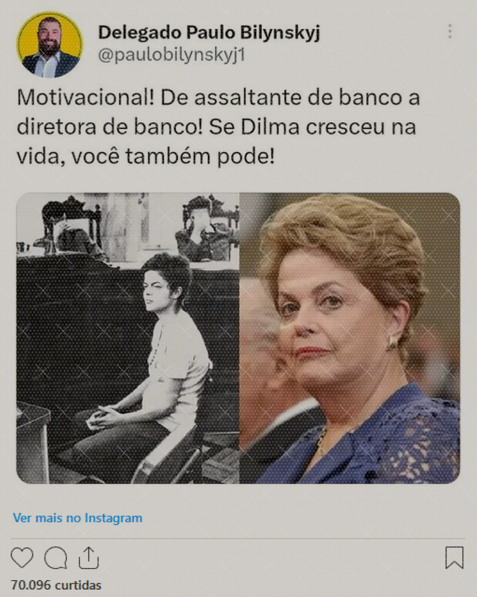 Print mostra post do deputado Paulo Bilynskyj que acusa Dilma de ter sido “assaltante de banco”