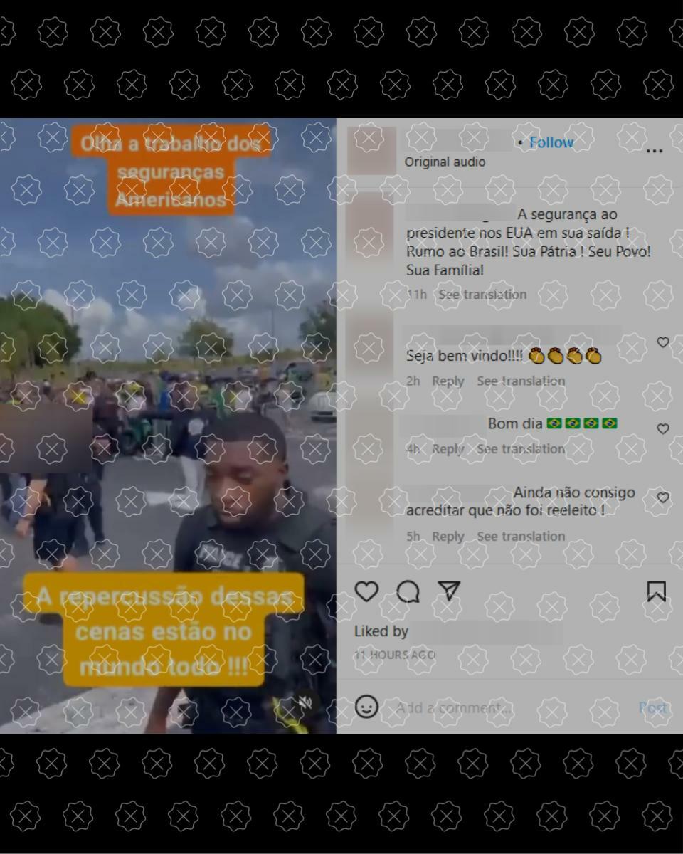 Usuários compartilham como se fosse recente vídeo de Bolsonaro sendo escoltado por policiais no EUA em junho de 2022 