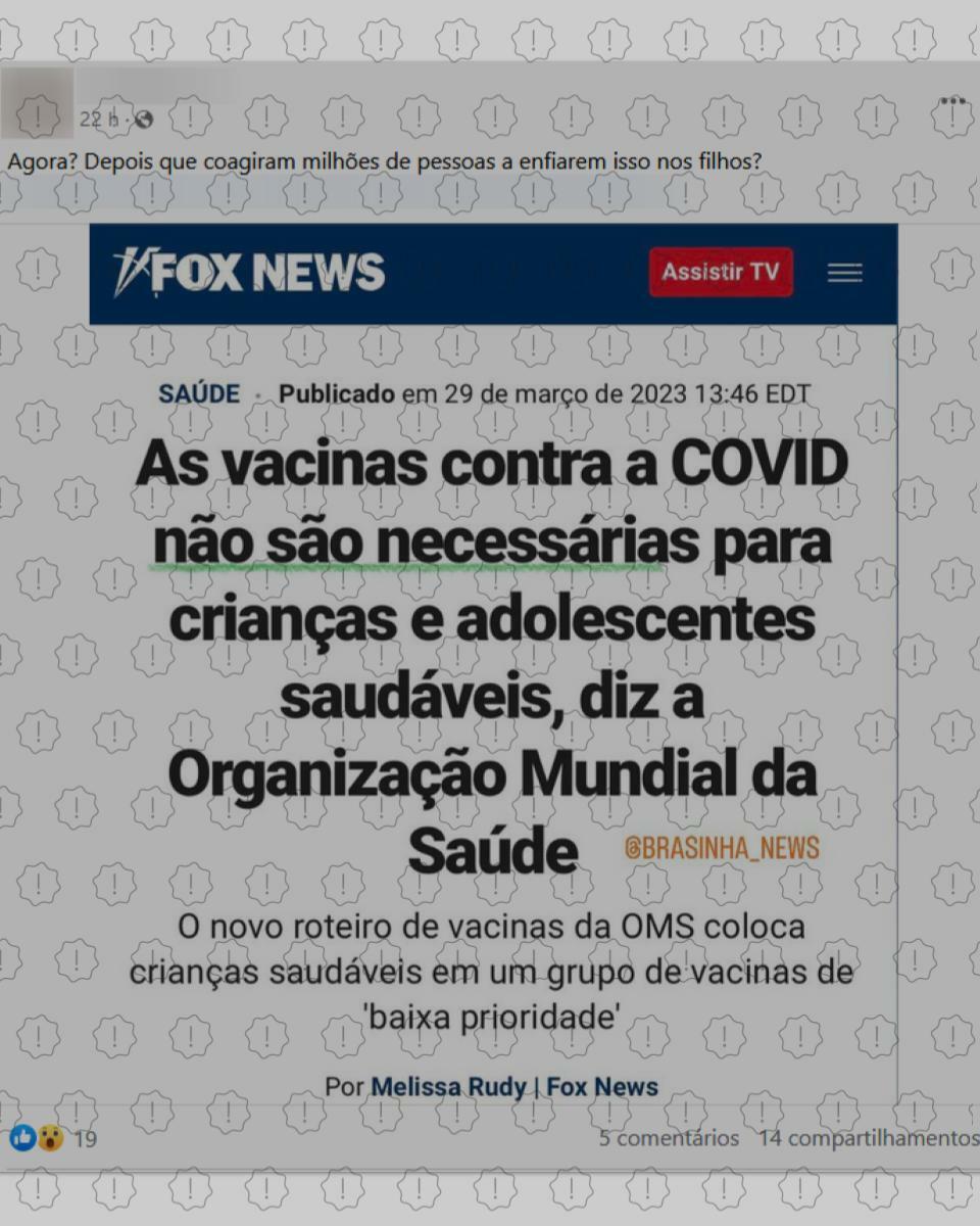 Posts distorcem orientação de comitê da OMS para alegar que não é mais necessário vacinar crianças e adolescentes saudáveis