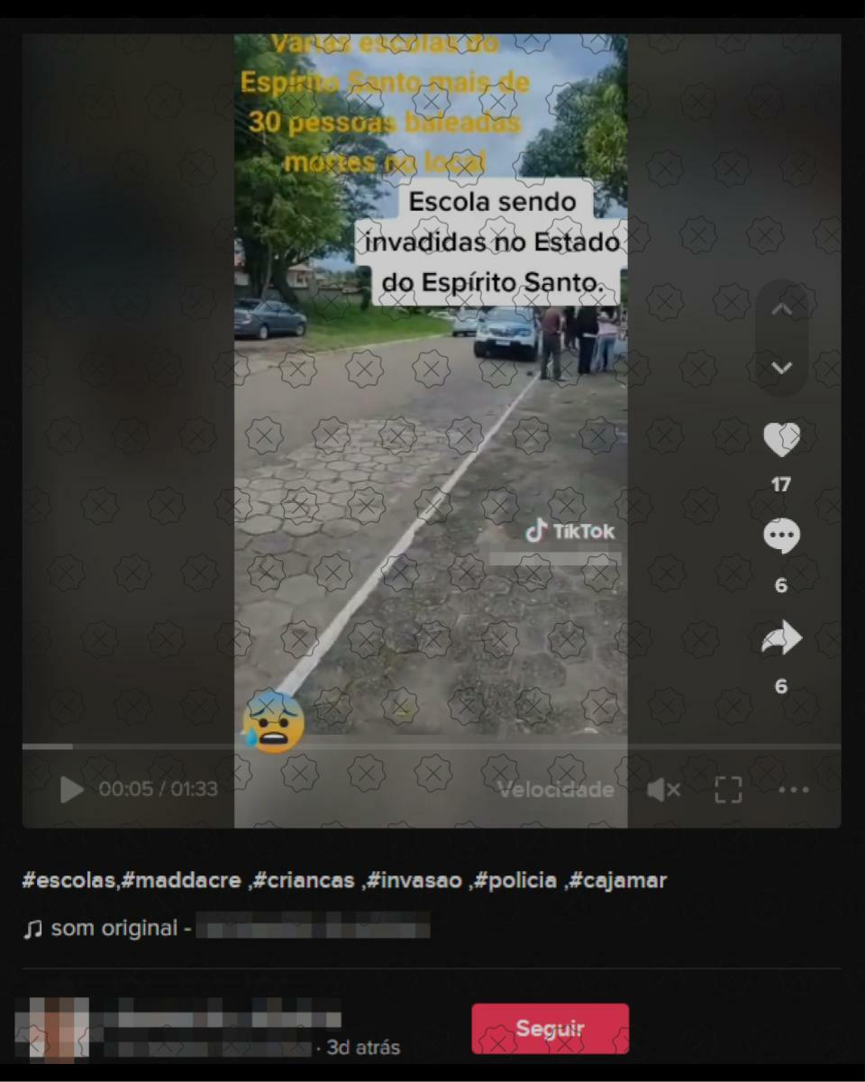 Vídeo gravado após atentado a escolas no ES em novembro do ano passado circula como se fosse recente
