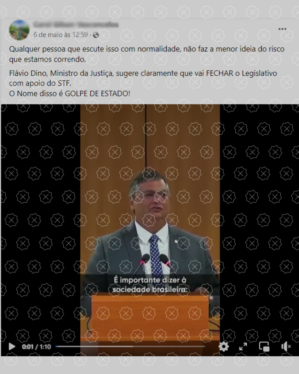 Publicações mentem ao afirmar que o ministro da Justiça, Flávio Dino, sugeriu fechar o Legislativo com apoio do STF