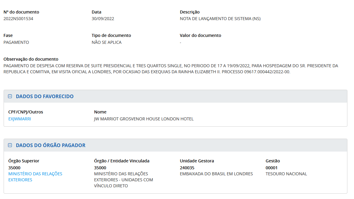 Nota atesta que houve reserva no hotel Marriot Grosvenor em nome de Jair Bolsonaro