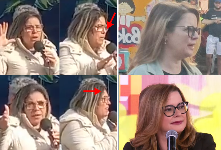 Frames do vídeo são colocados ao lado de imagens de Manzano para mostrar que rosto de mulher no acampamento é diferente da ex-candidata