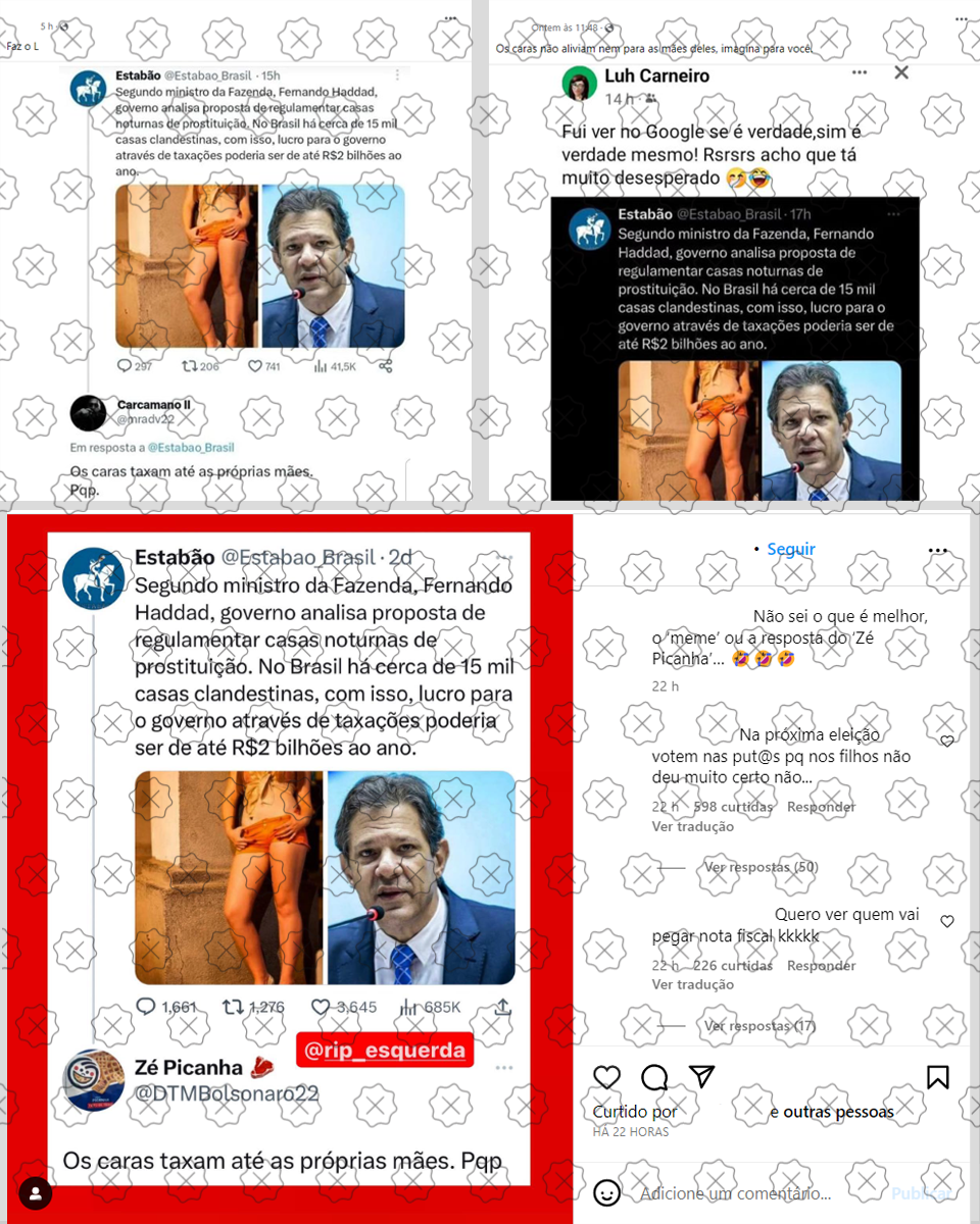 Peças que circulam nas redes sociais usam print de página satírica que se passa pelo jornal O Estado de S. Paulo