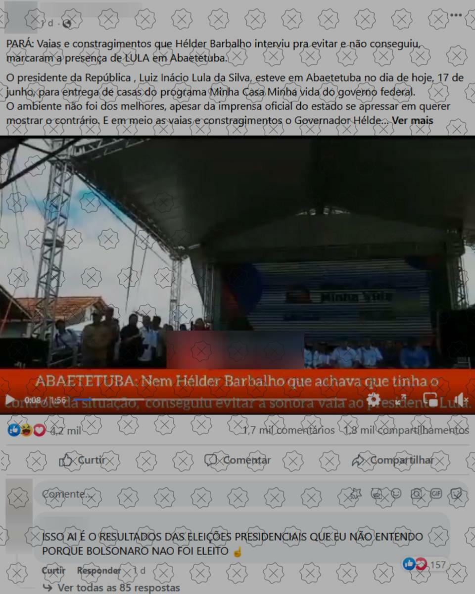 Publicações enganam ao dizer que Lula foi vaiado durante evento em Abaetetuba (PA); reação negativa foi direcionada à prefeita da cidade