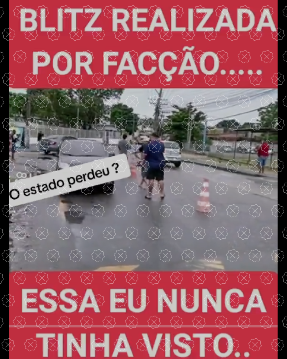 Print de vídeo de websérie que mostra pessoas armadas parando carros em rua do Rio de Janeiro com legenda Blitz realizada por facção… Essa eu nunca tinha visto… O estado perdeu?