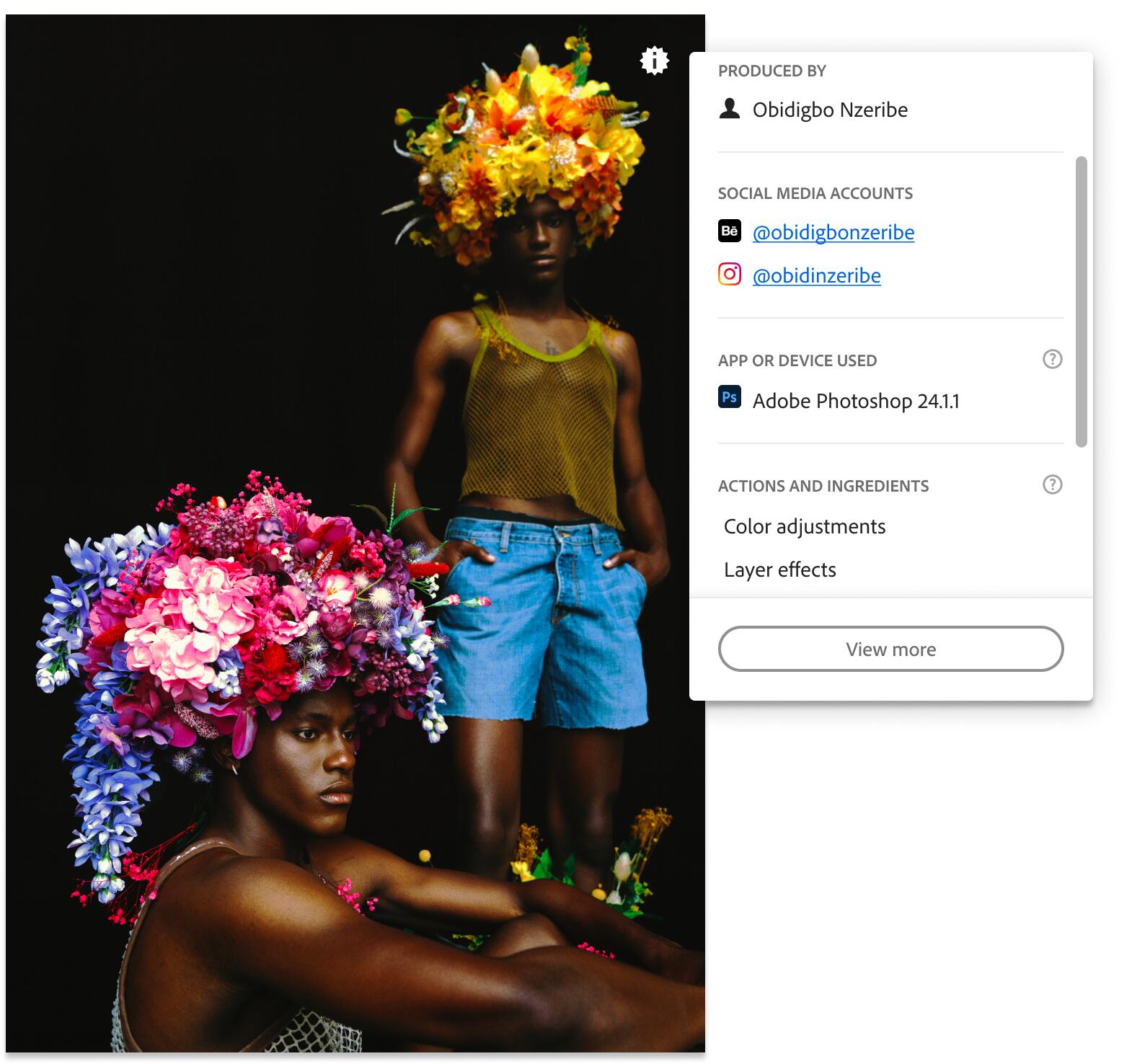 Modelo de autenticidade de conteúdo da CAI usado em imagem do fotógrafo Obidigbo Nzeribe (Reproducão/CAI)