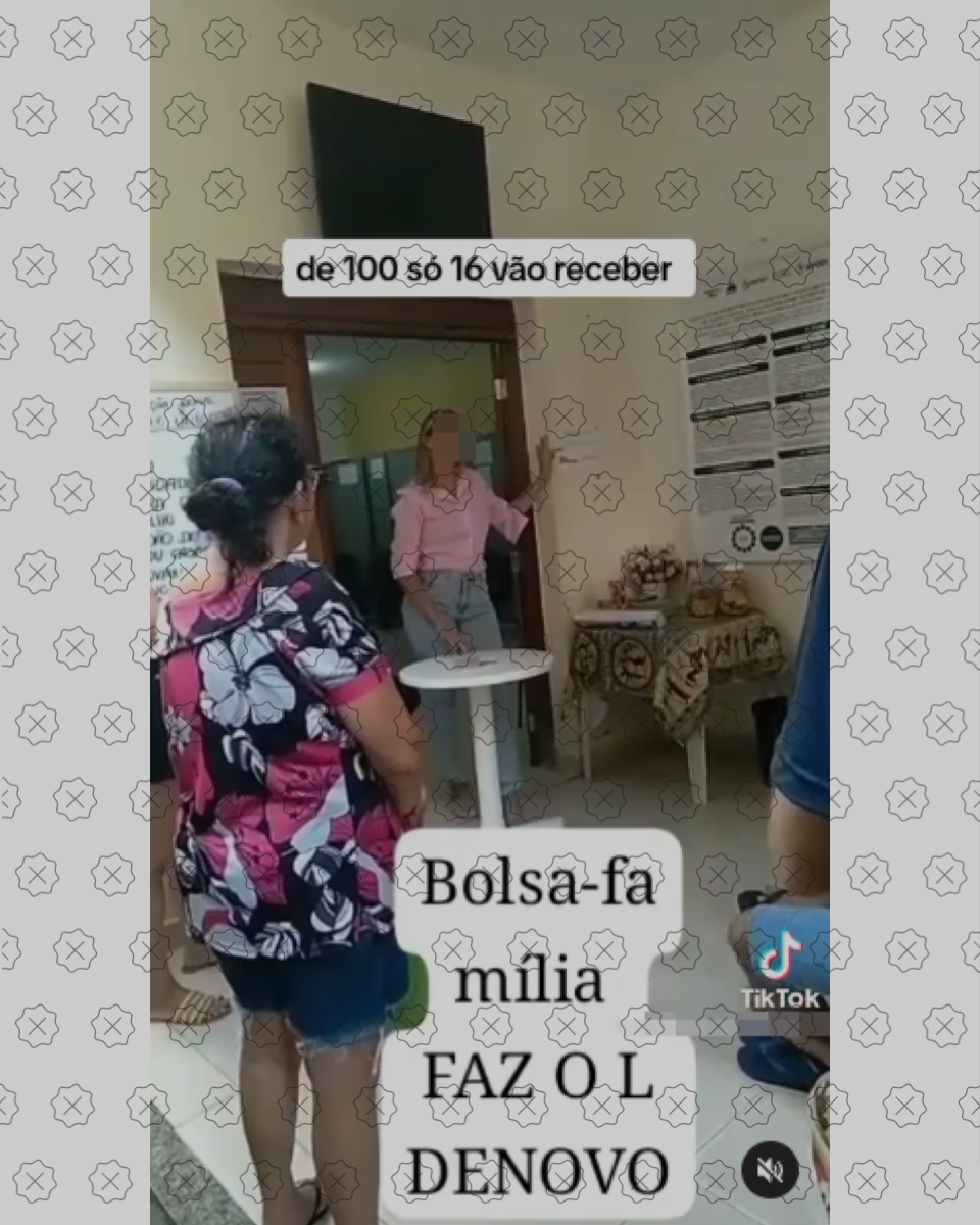 Print de vídeo em que mulher diz que governo Lula realizou corte em massa; legenda diz que ‘de 100 só 16 vão receber’