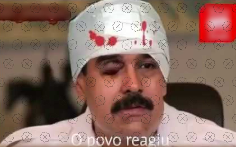 Montagem mostra Nicolás Maduro com olho roxo, cabeça enfaixada e manchas de sangue