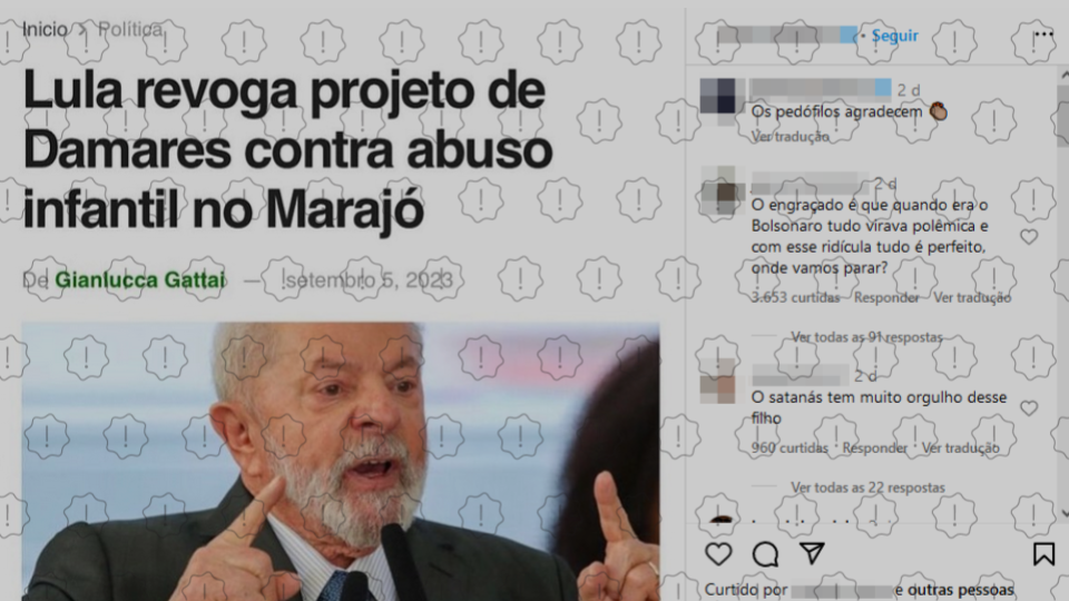 Manchete sobre revogação de projeto contra abuso infantil no Marajó é acompanhada de comentários como: os pedófilos agradecem
