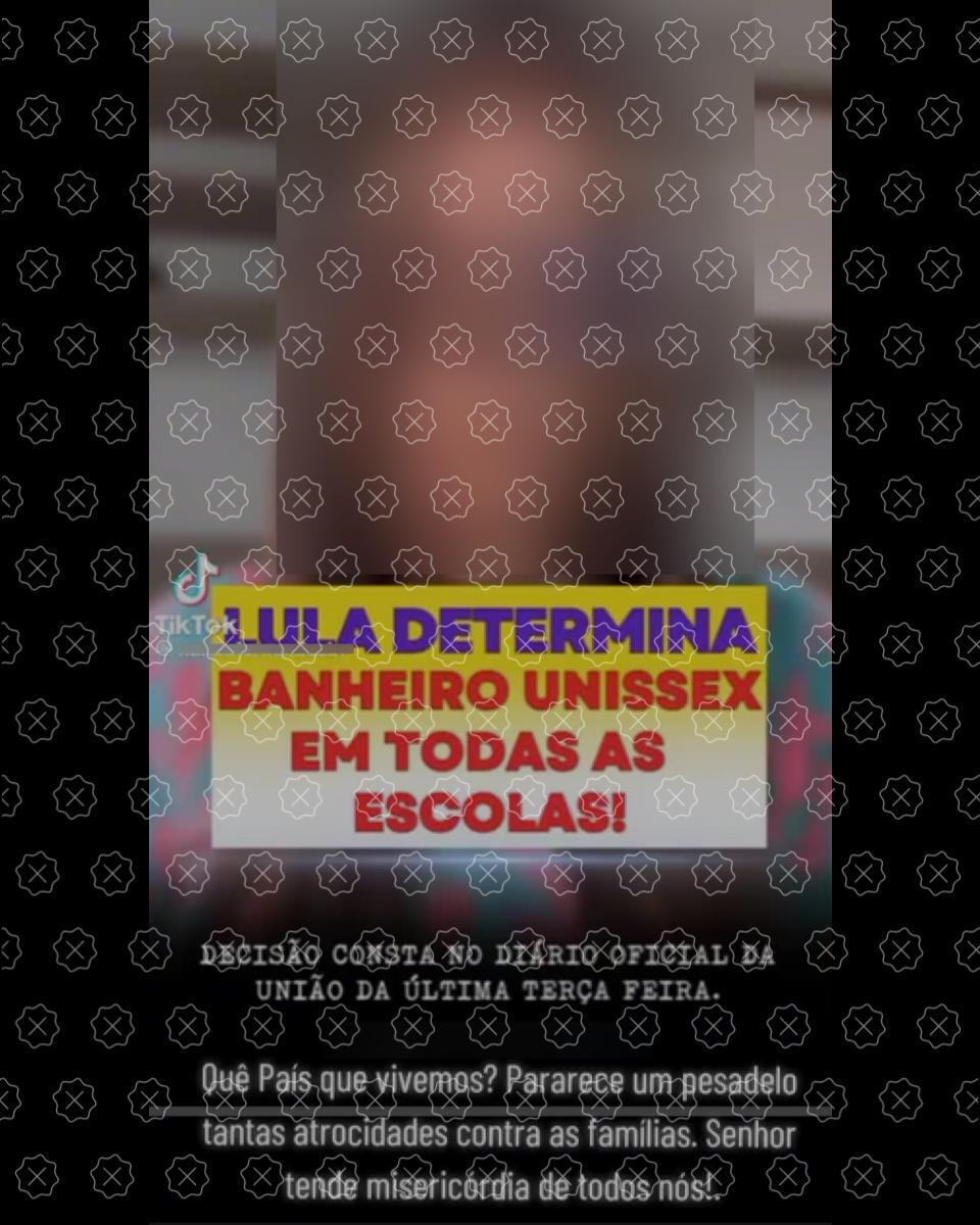 Em vídeo, mulher cita resolução de conselho que não tem poder de lei para afirmar que Lula determinou instituição de banheiros unissex em escolas