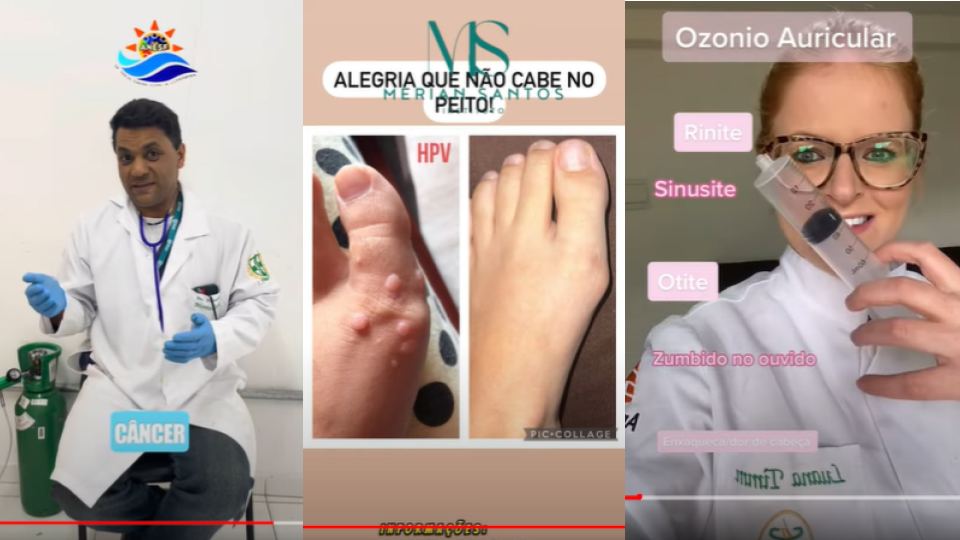 Frames de vídeos no YouTube que promovem a ozonioterapia para câncer, HPV e outros