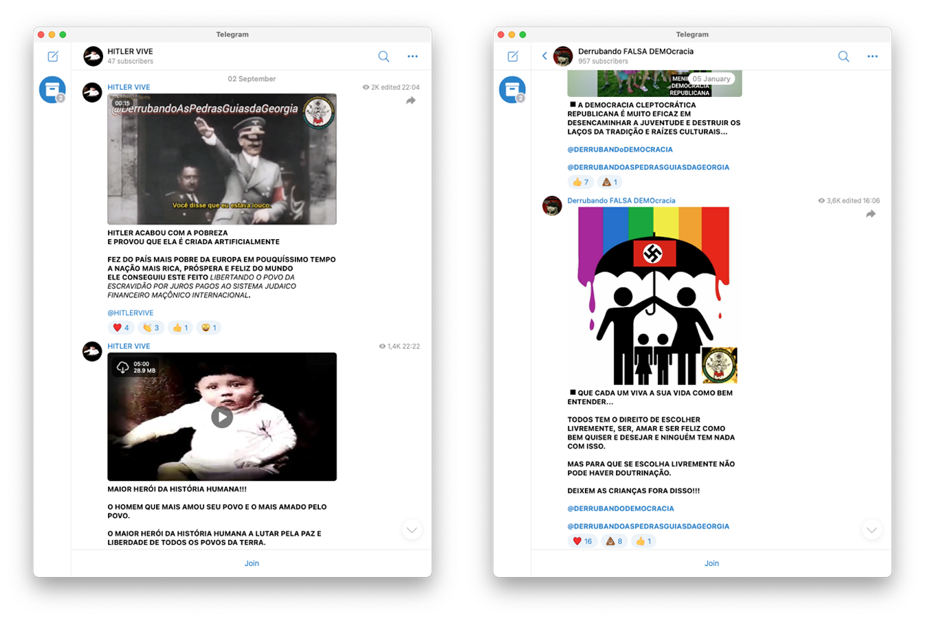 captura de mensagens supremacistas em grupos de Telegram