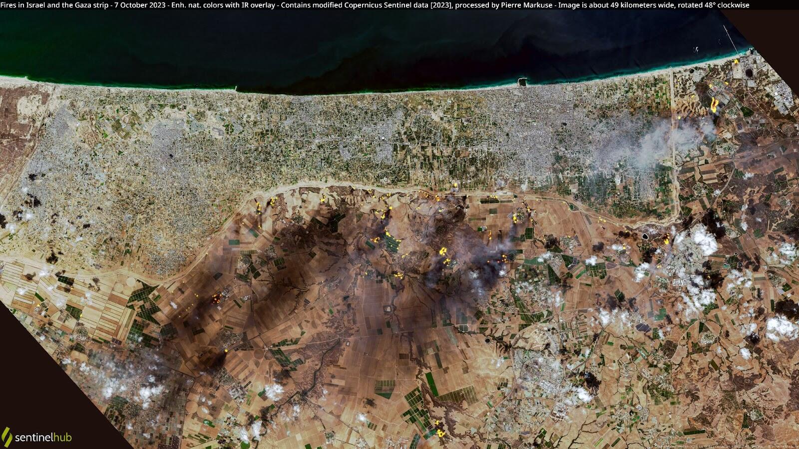 Imagem de satélite mostra incêndios na Faixa de Gaza após ataques no dia 7 de outubro