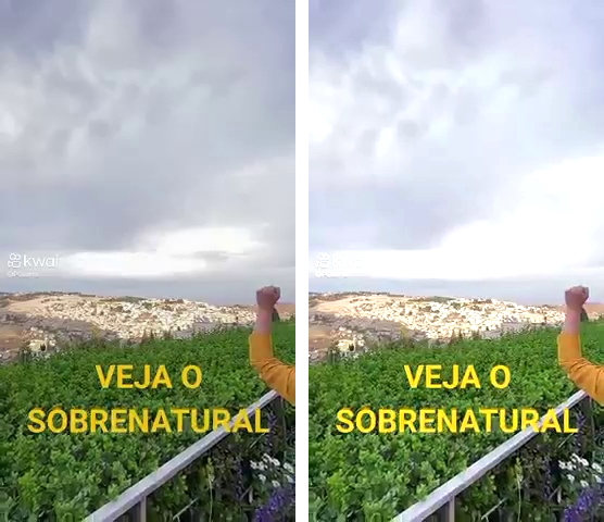 Do lado esquerdo, um frame do vídeo mostra o céu nublado; do lado direito, o mesmo frame, com céu bem mais claro