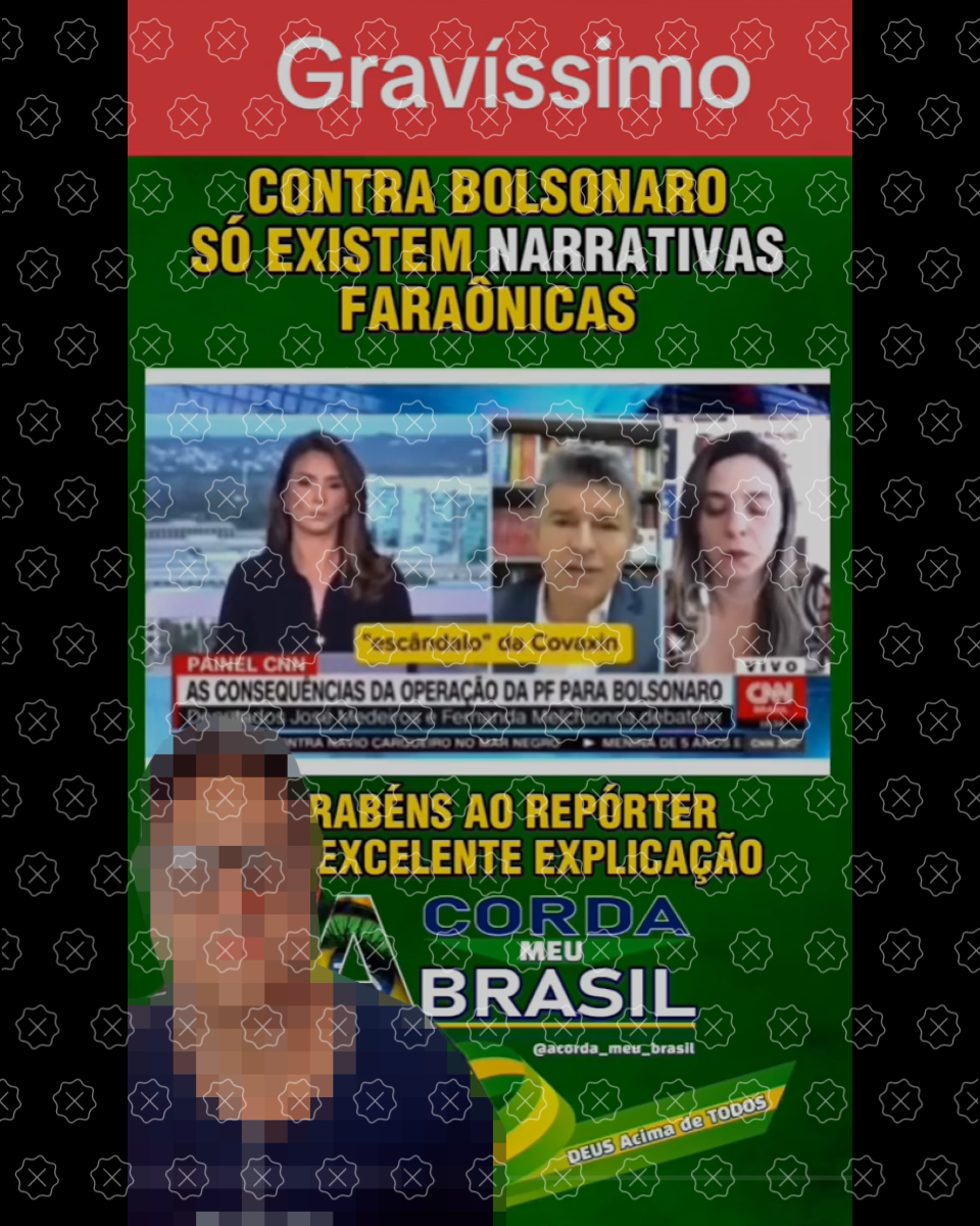 Frame de vídeo que circula nas redes mostra deputado bolsonarista acusando um complô durante entrevista à CNN Brasil e, em primeiro plano, um homem branco que identificou o parlamentar, de forma enganosa, como se fosse um jornalista da emissora