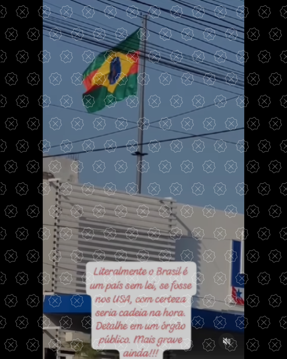 Em vídeo, homem mostra emblema do município de Barcarena (PA) e alega se tratar de versão comunista da bandeira do Brasil 