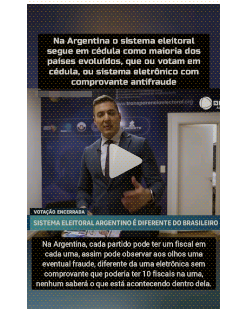 Trecho de reportagem da Record circula junto de legenda que diz que ‘na Argentina o sistema eleitoral segue em cédulas como maioria dos países evoluídos’