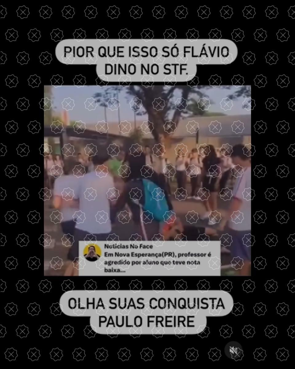 Vídeo mostra uma briga em frente a uma escola do Paraná e circula como se mostrasse a agressão de um estudante contra um professor, o que não procede.