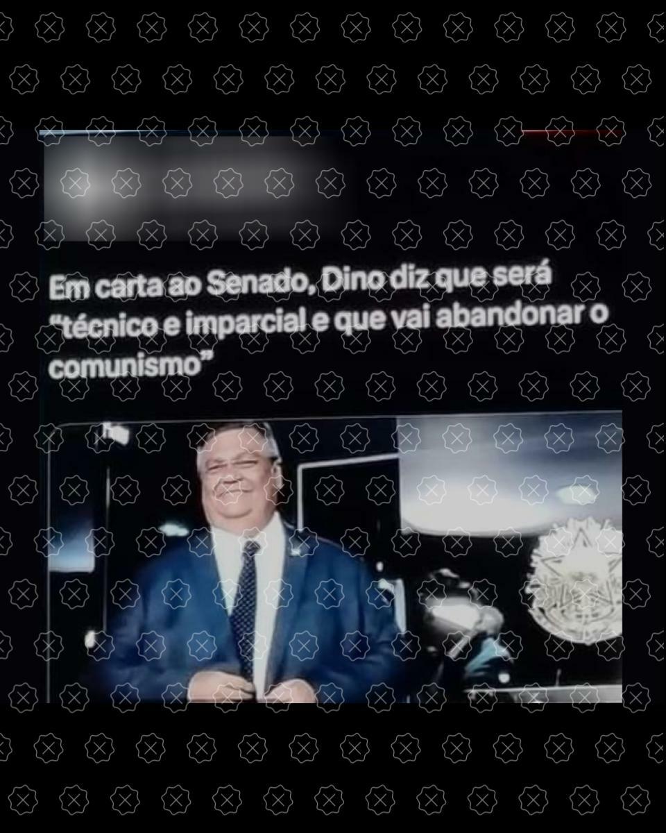 Post mostra foto de Flávio Dino acompanhada de legenda enganosa que afirma que ministro prometeu abandonar comunismo em carta ao Senado