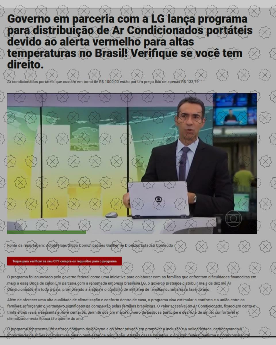 Página usa trecho editado de edição do Jornal Hoje, da TV Globo, para aplicar golpe