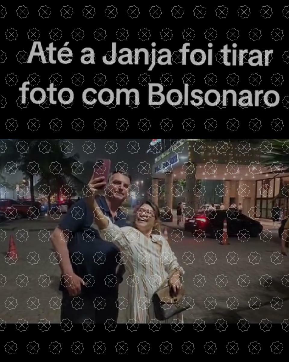 Posts enganam ao dizer que é a primeira-dama Janja, a mulher que aparece em um vídeo fazendo uma selfie ao lado do ex-presidente Jair Bolsonaro