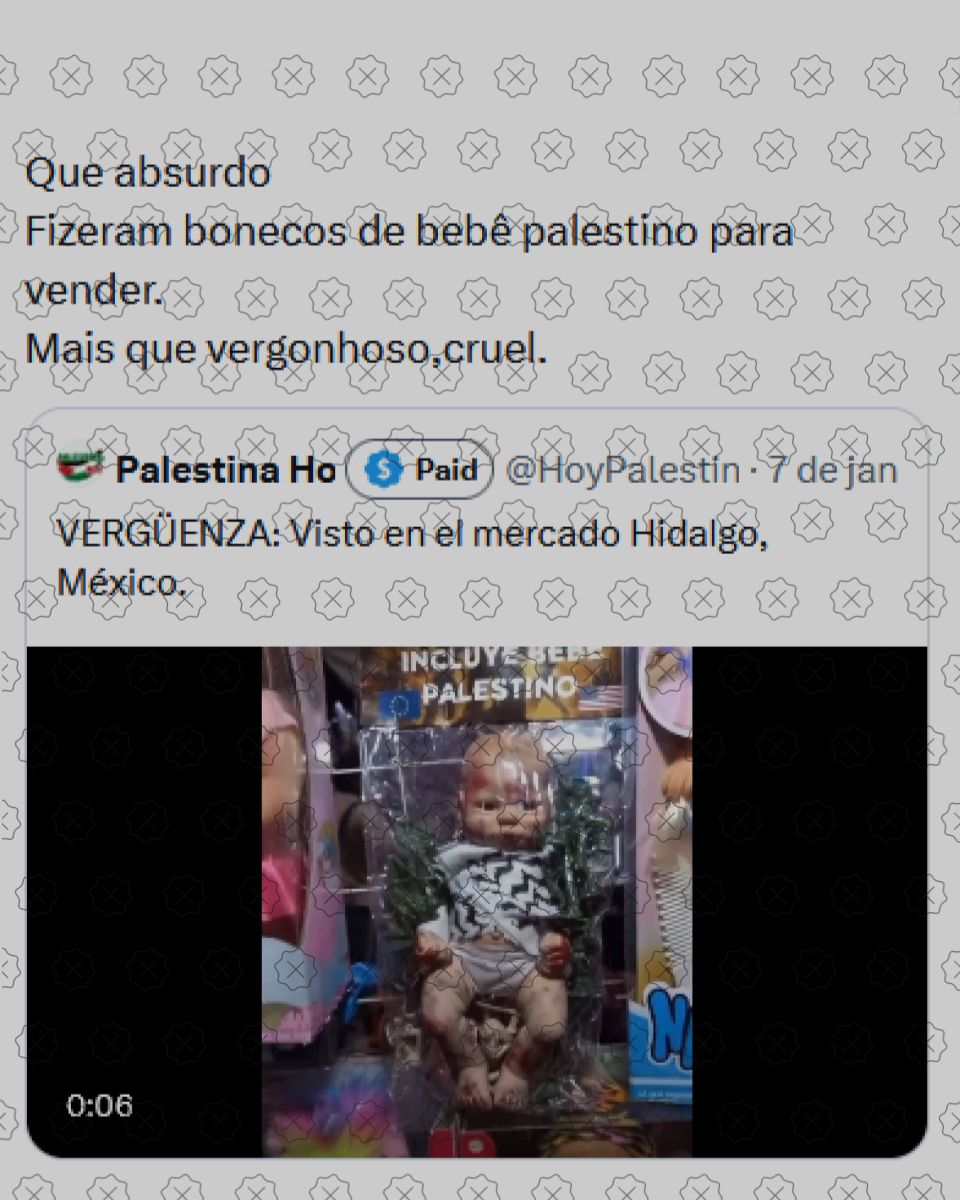 Boneco de criança ensanguentada aparece em pacote com dizeres ‘inclui bebê palestino’ 
