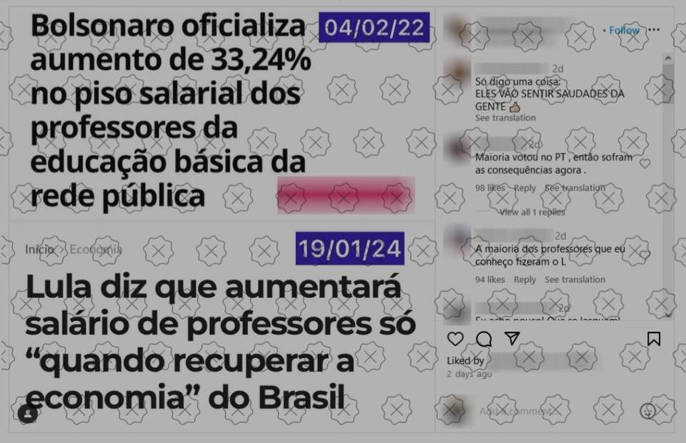 Posts disseminam comparação que engana ao fazer crer que Lula não reajusta o piso do magistério público desde 2022