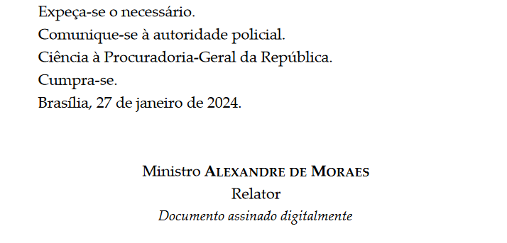 Assinatura de Alexandre de Moraes no documento que autorizou busca e apreensão ocorreu no dia 27 de janeiro