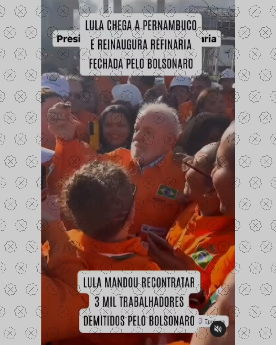 Posts enganam ao alegar que presidente Lula visitou Pernambuco no final de janeiro para inaugurar uma refinaria que havia sido fechada durante o governo de Jair Bolsonaro (PL).