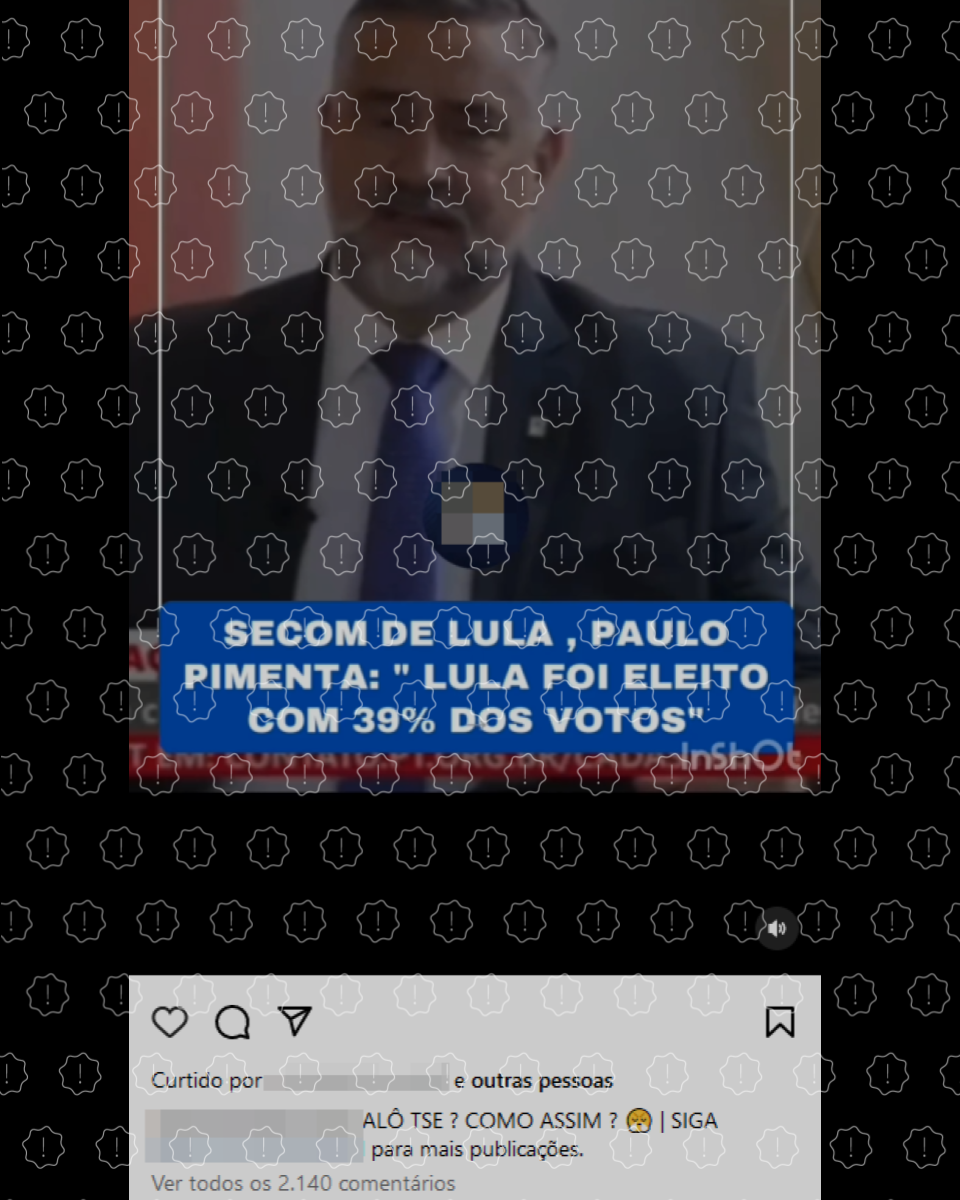 Entrevista de Paulo Pimenta circula com legenda que questiona declaração de que Lula foi eleito com 39% dos votos