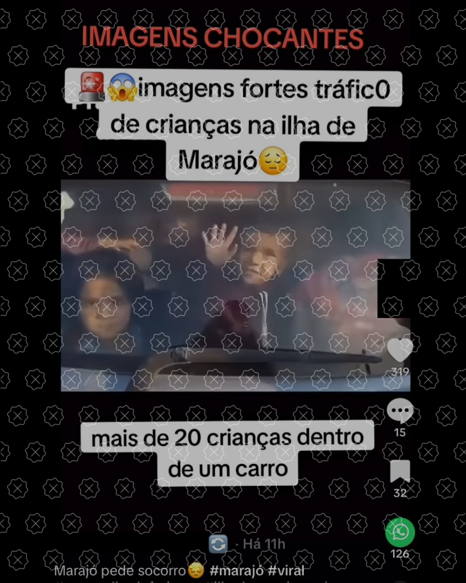 Vídeo que mostra dezenas de crianças dentro de carro é acompanhado de legenda enganosa que alega que cenas foram gravadas na Ilha de Marajó