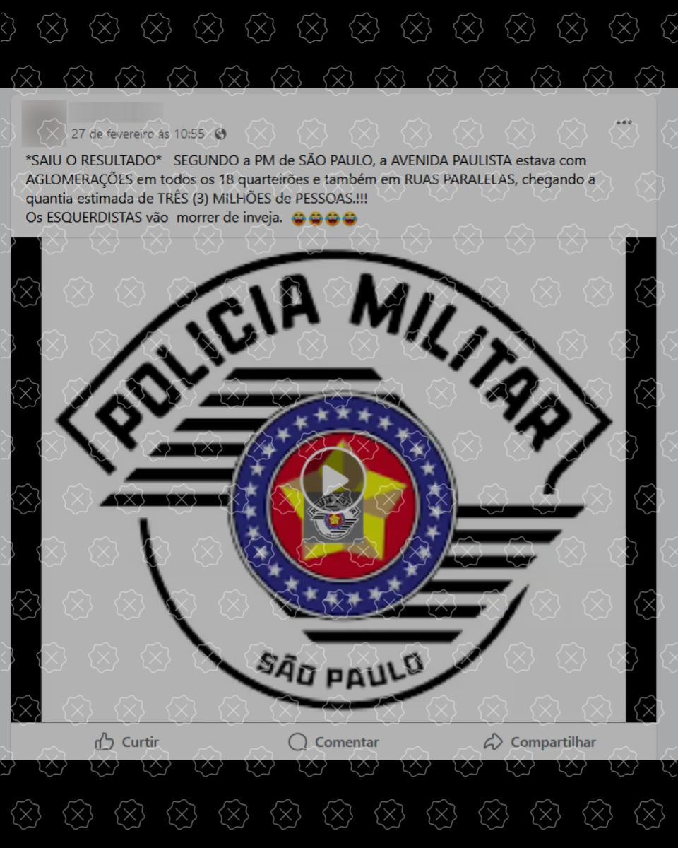 osts difundem que PM de São Paulo disse que 3 milhões de pessoas foram ao ato de Bolsonaro, o que é falso; estimativa da corporação é que 750 mil compareceram ao evento