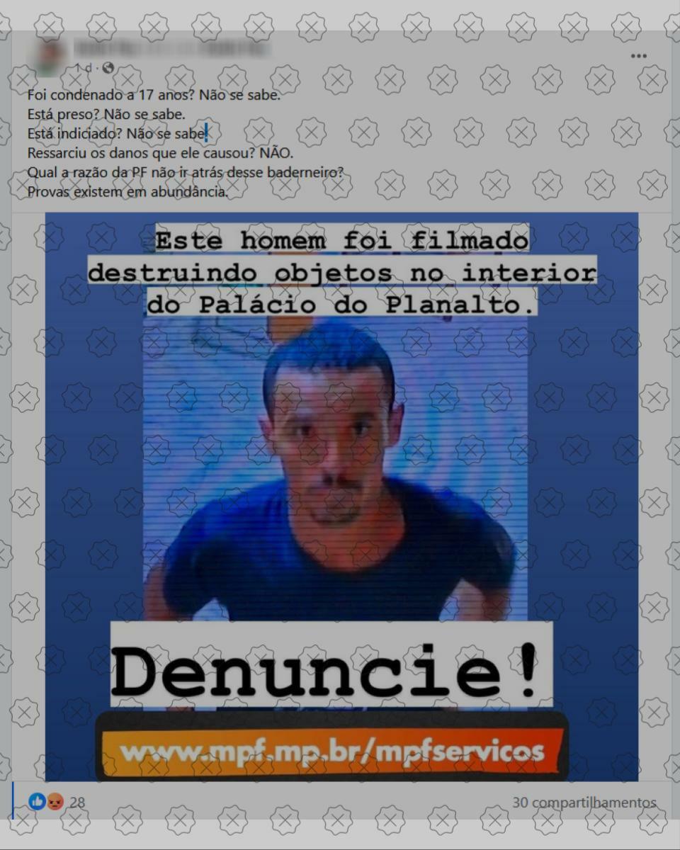 Posts compartilham imagem de Antônio Cláudio Alves Ferreira junto de legenda enganosa que alega que manifestante golpista está em liberdade