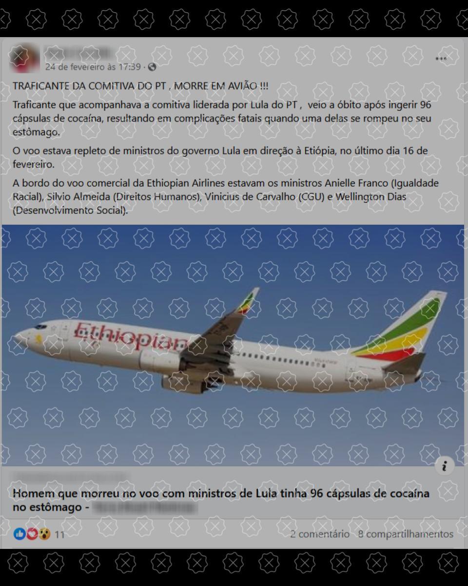 Posts enganam ao dizer que traficante morto durante voo para a Etiópia participava da comitiva de ministros de Lula