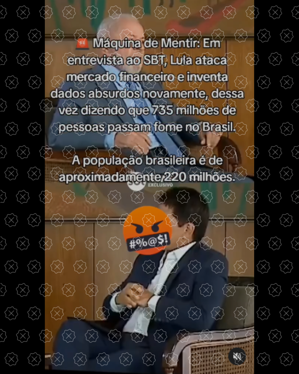 Trecho de entrevista de Lula ao SBT circula junto de legenda enganosa que sugere que ele teria mentido sobre a fome no Brasil