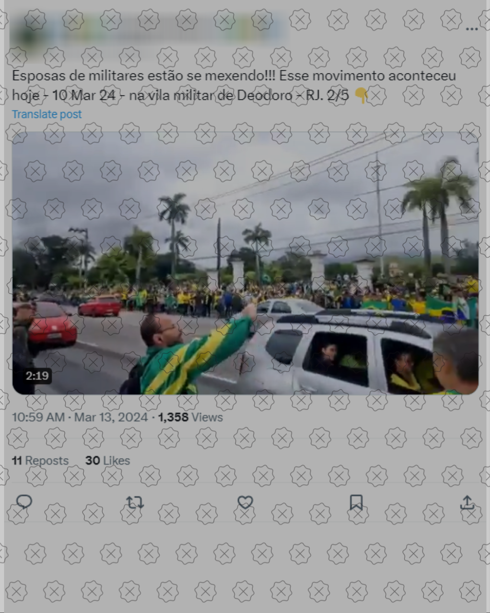 Vídeo que mostra protesto de apoiadores de Bolsonaro na Vila Militar (RJ) em 2022 circula como se fosse recente