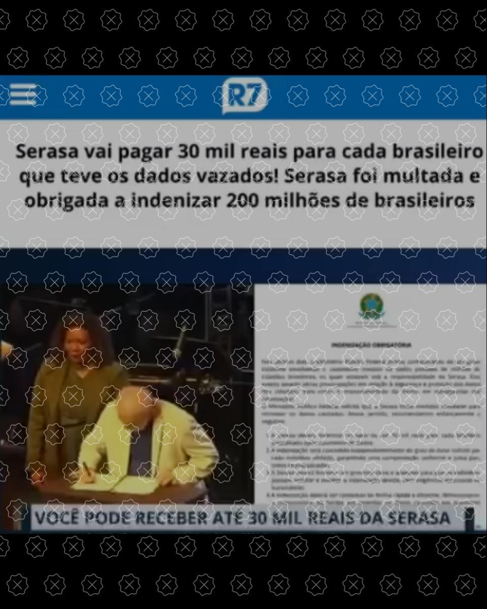 Post golpista compartilha reportagem editada para alegar que a Serasa foi obrigada a pagar R$ 30 mil de indenização