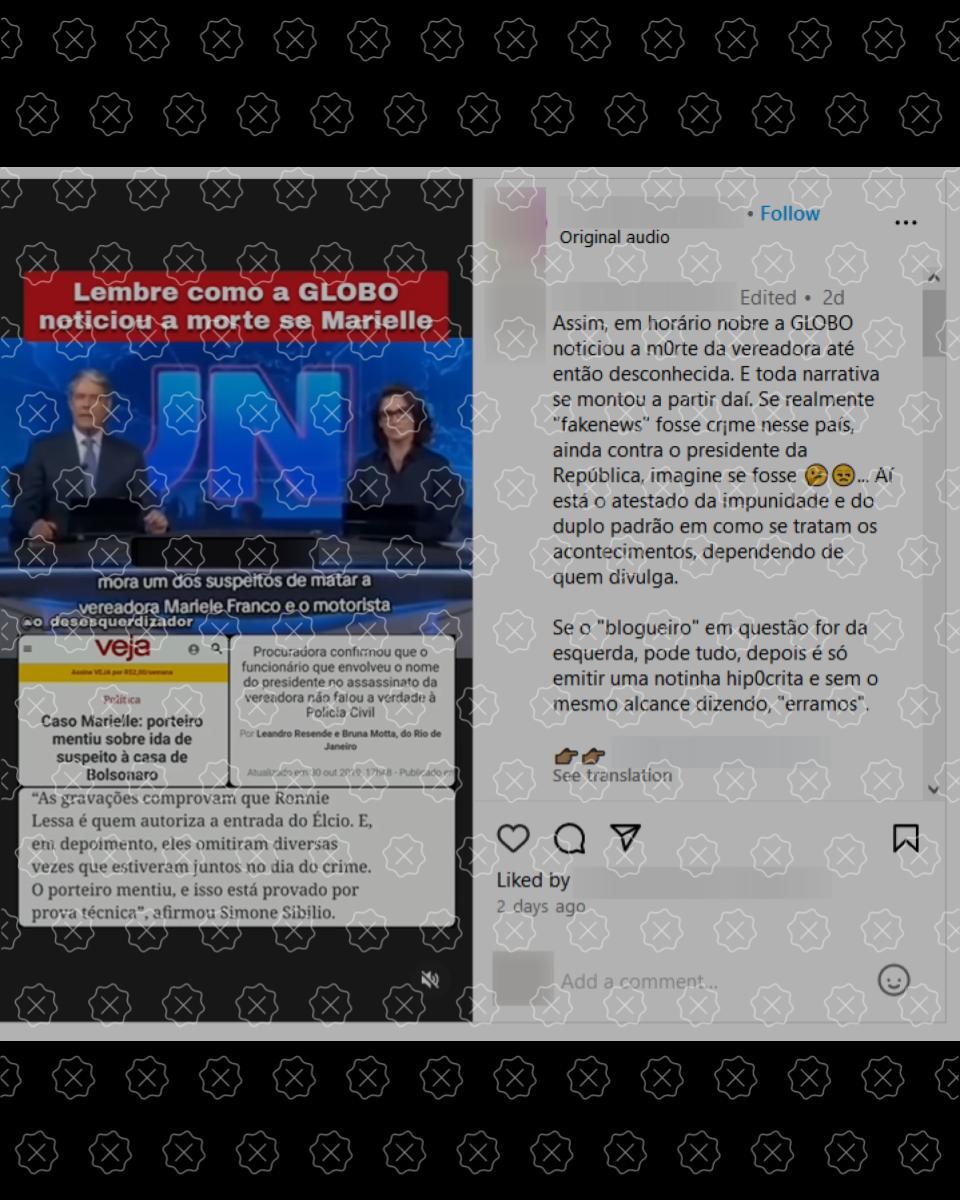 Posts fazem crer que TV Globo associou Jair Bolsonaro à morte de Marielle Franco na primeira edição do JN que informou sobre o crime, o que é falso.