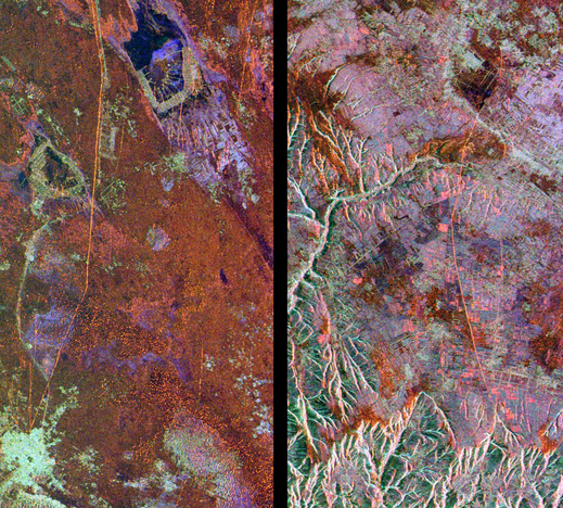 Duas imagens registradas por satélite mostram riscos que foram identificados como a construção chinesa