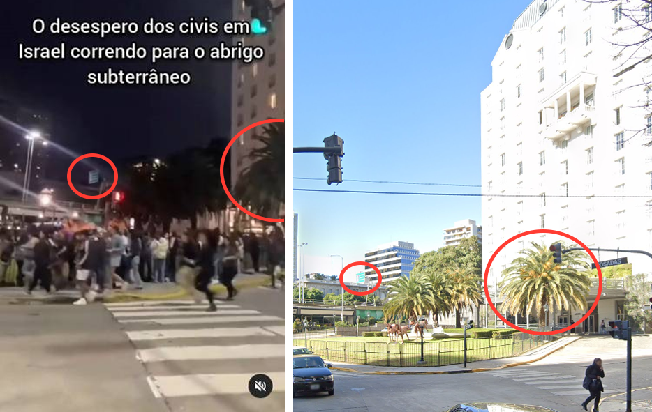 Imagem que circula nas redes está ao lado de registro do Four Seasons em Buenos Aires feito pelo Google Maps; círculos vermelhos apontam semelhanças entre as fotos
